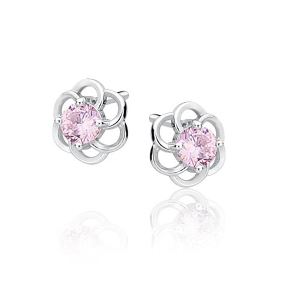 Ohrstecker Blume mit rosa Zirkoniastein