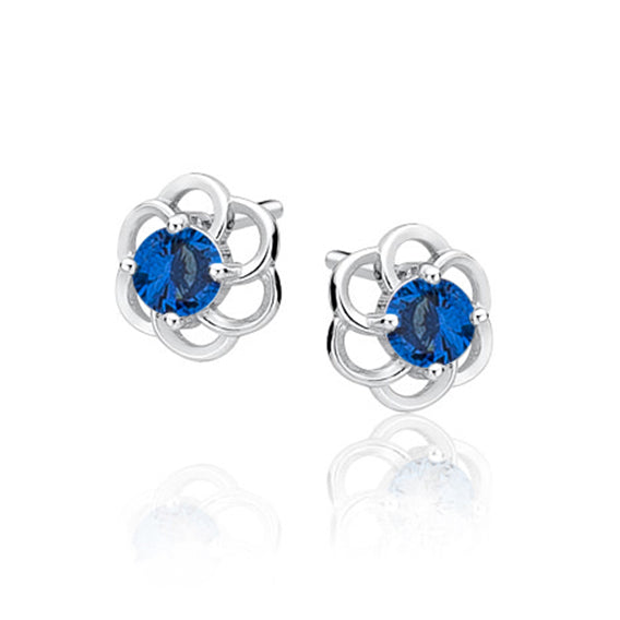 Ohrstecker Blume mit saphirblauem Zirkoniastein